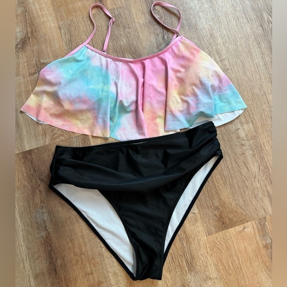None Other - Swimsuit Two Piece 3x Tie Dye Black Adjustable Spaghetti Straps